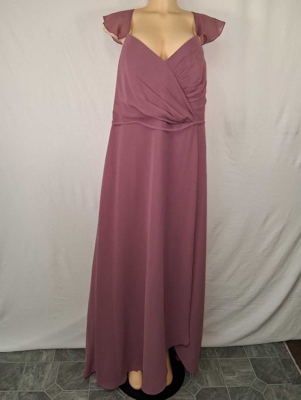 Celebrate DB Studio Sleeve Mauve Wrap-Style Maxi Dress with Flutter Shoulders